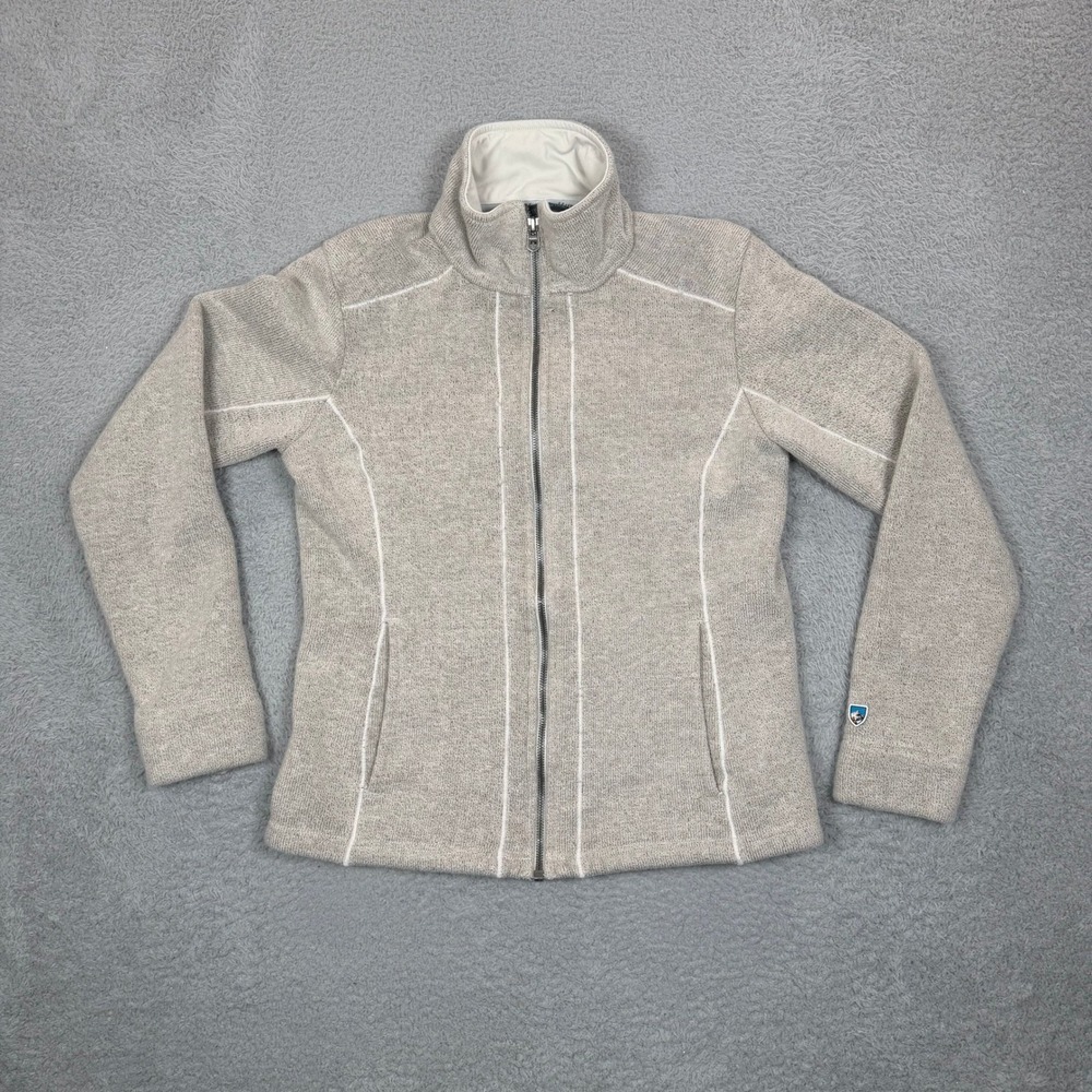 KUHL Alska Full Zip Jacket Womens Medium Oatmeal Heather Fleece Mock Neck Small